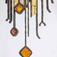 Wrought iron and colored glass wall light. 1960s.