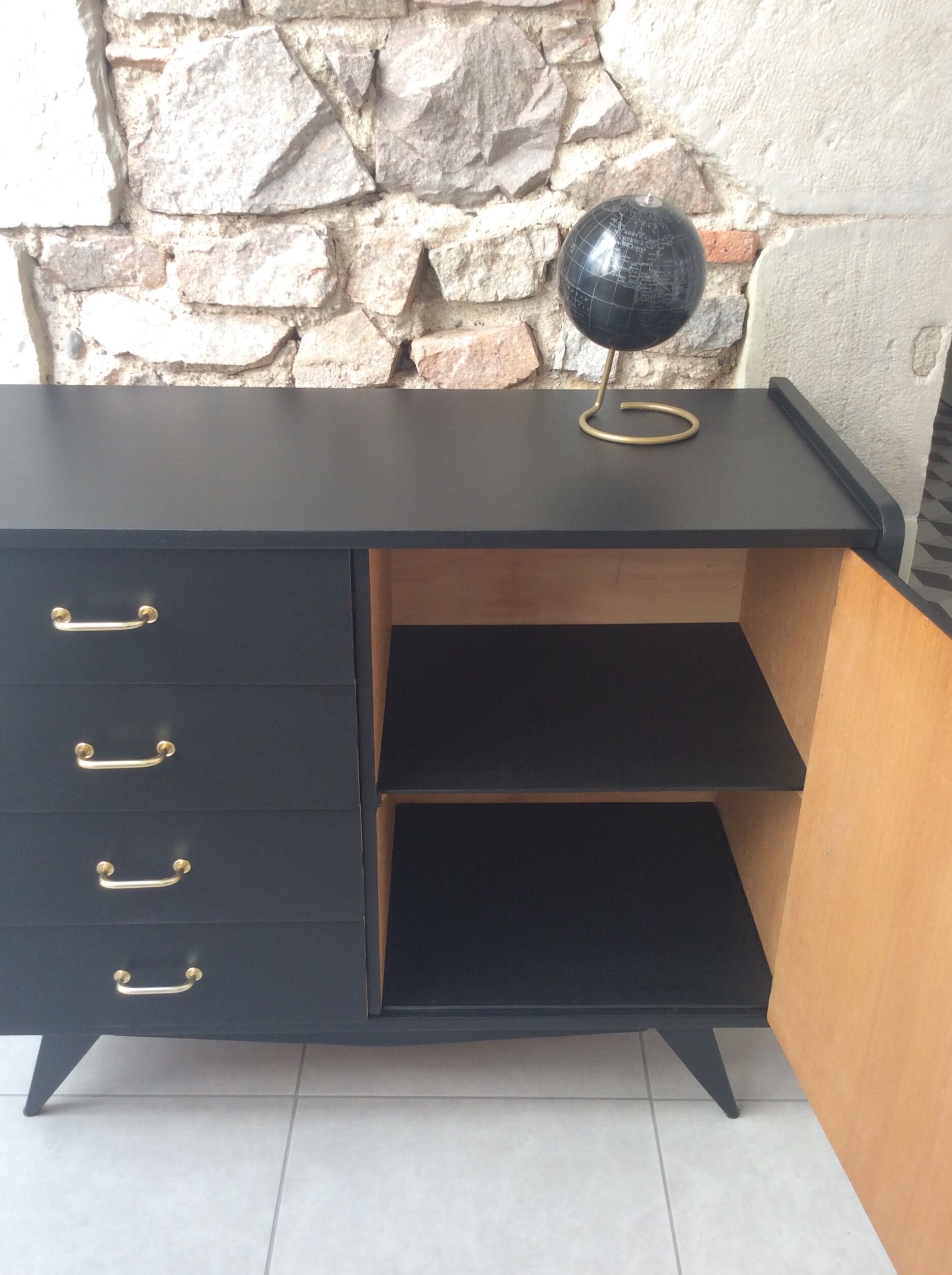 Black chest of  drawers feet compass 60s