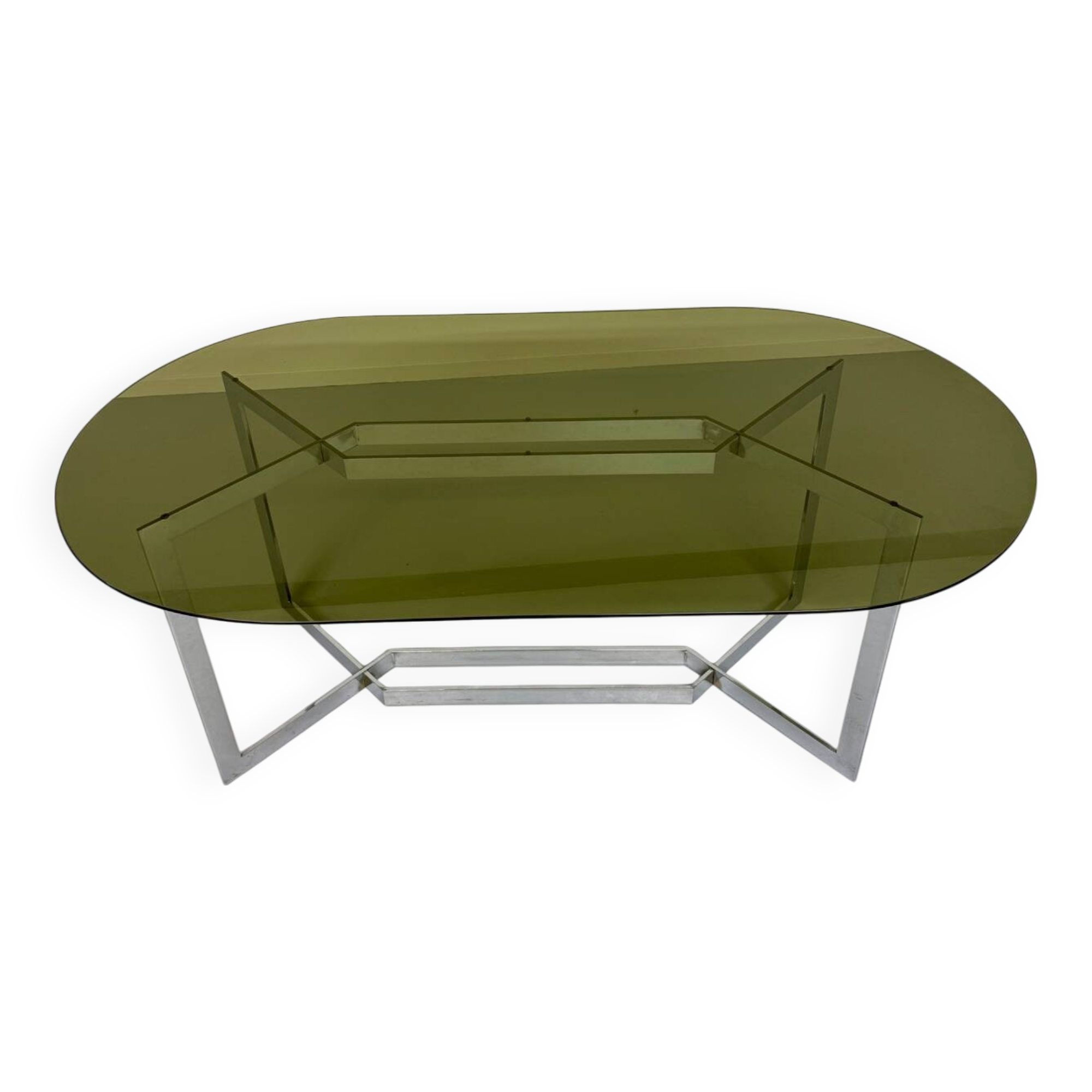 Vintage chrome and smoked glass table, 70s design, Paul Legeard DOM