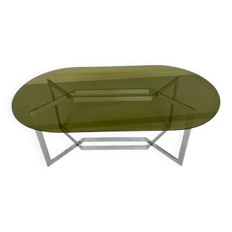 Vintage chrome and smoked glass table, 70s design, Paul Legeard DOM