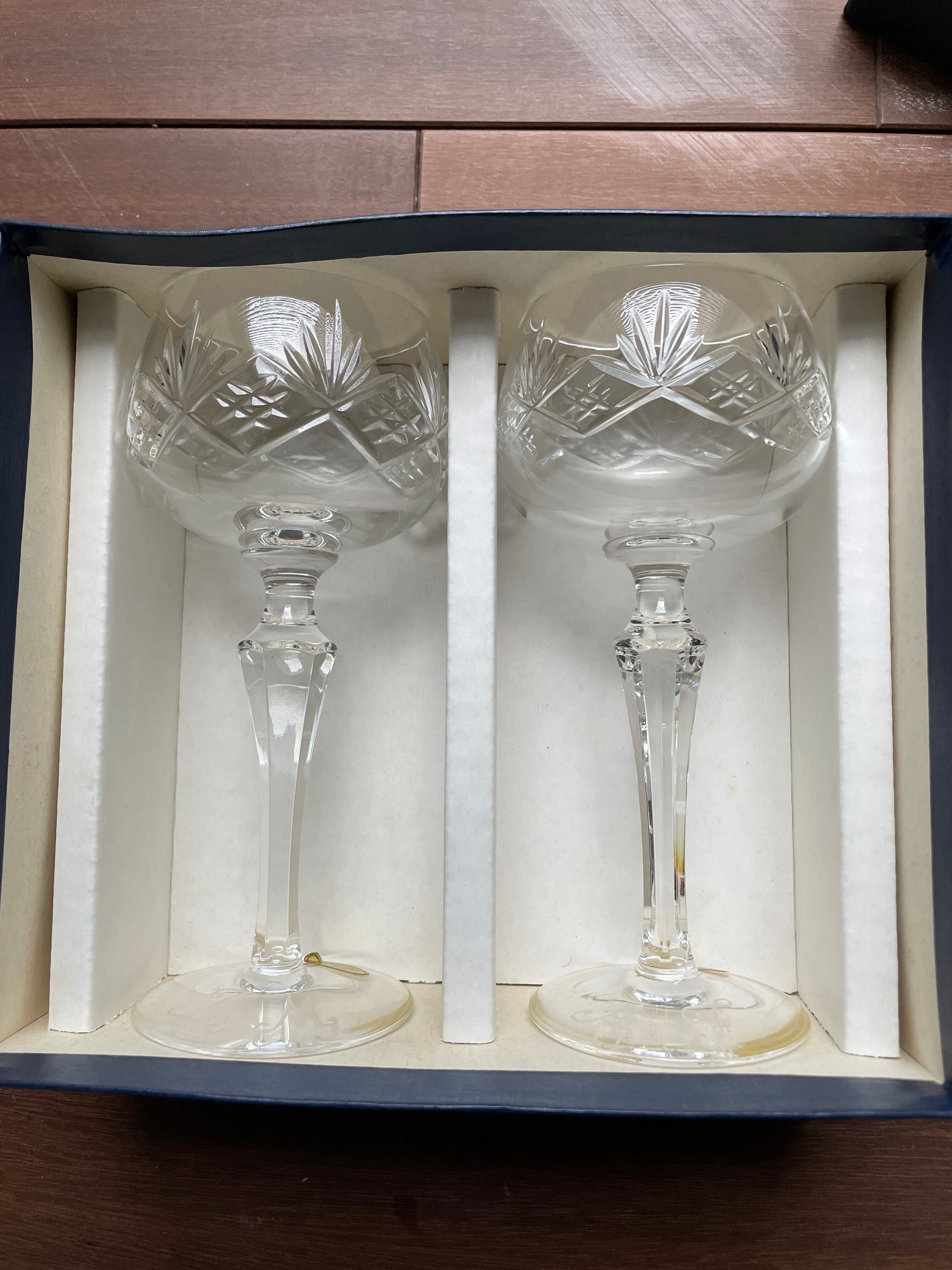 6 engraved crystal stemmed glasses