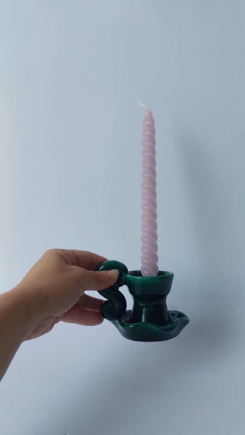 Green ceramic candlestick holder