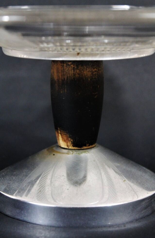 Cake holder, glass and metal, Circa 1930 (Art Deco)