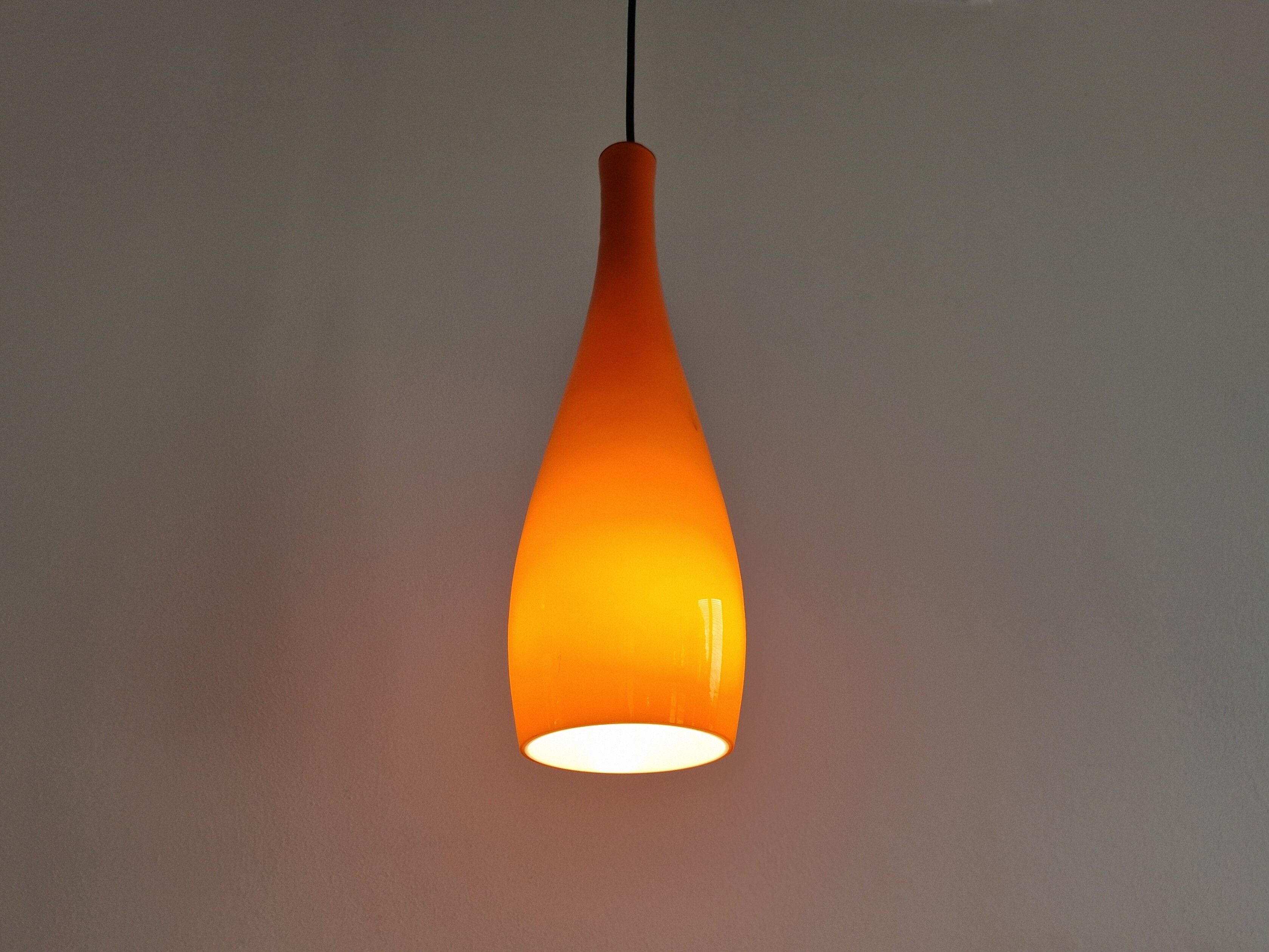 Orange glass 'Bang' pendant lamp by Jacob E. Bang for Fog & Mørup, Denmark 1960's