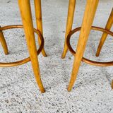 Pair of vintage bar stools, curved wood and cane