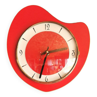Horloge formica vintage pendule murale silencieuse asymétrique "Rouge écarlate"
