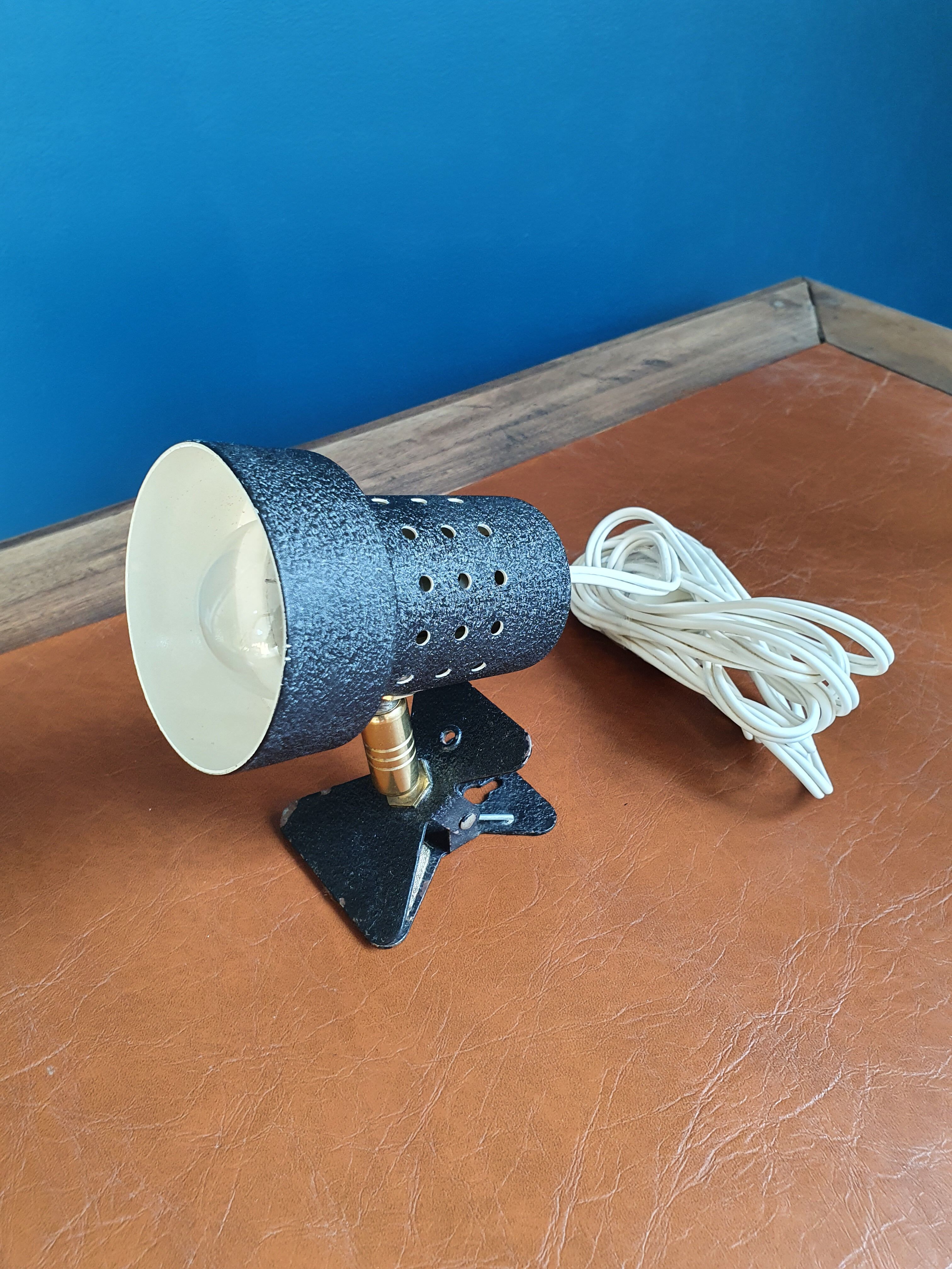 Black metal clip-on lamp articulated 70's