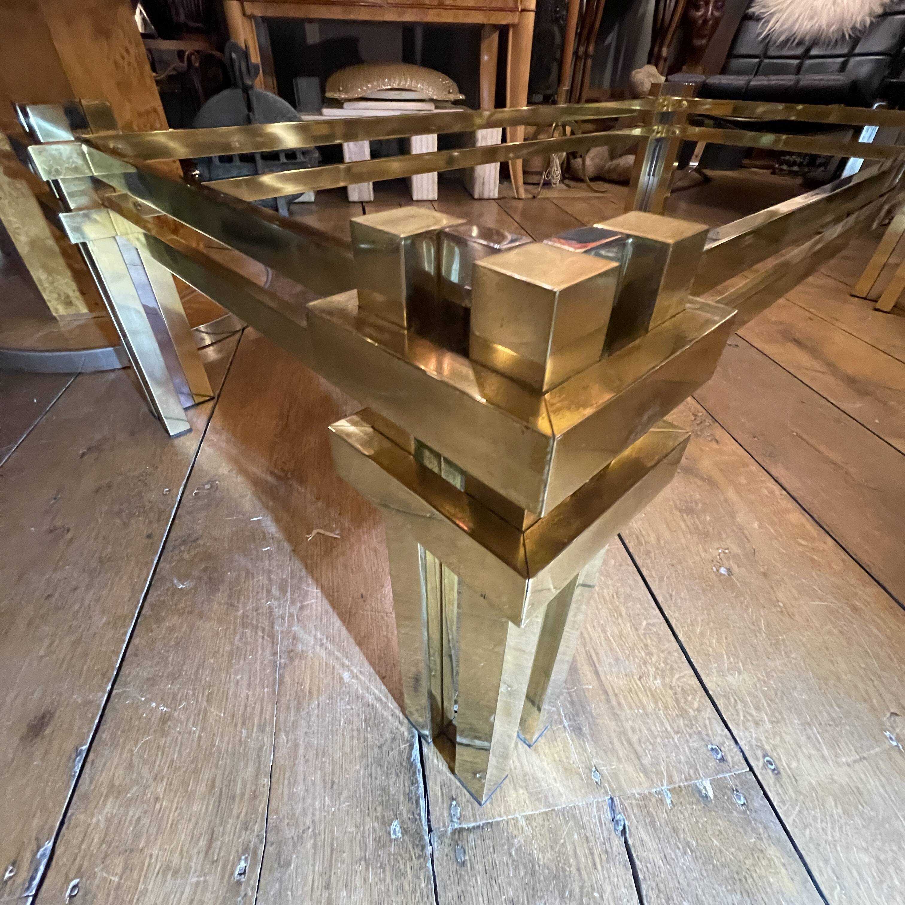 Vintage Romeo Rega coffee table, smoked glass, brass and chrome metal, Hollywood Regency design 1970s