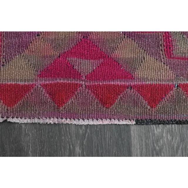 1970s Vintage Turkish Oushak Handmade Wool Cotton Purple Runner Rug 108x292