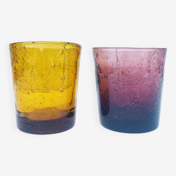 Whiskey glasses blown glass vintage Biot glassware