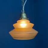 Vintage ocher glass hanging lamps with brass gallery