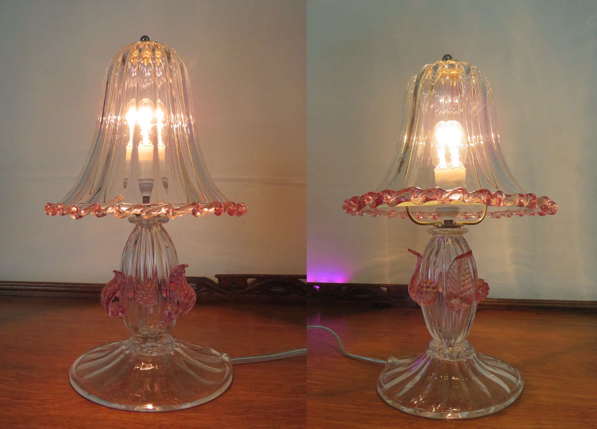 Pair of barovier and Toso (Murano) bedside lamps/table 1960s
