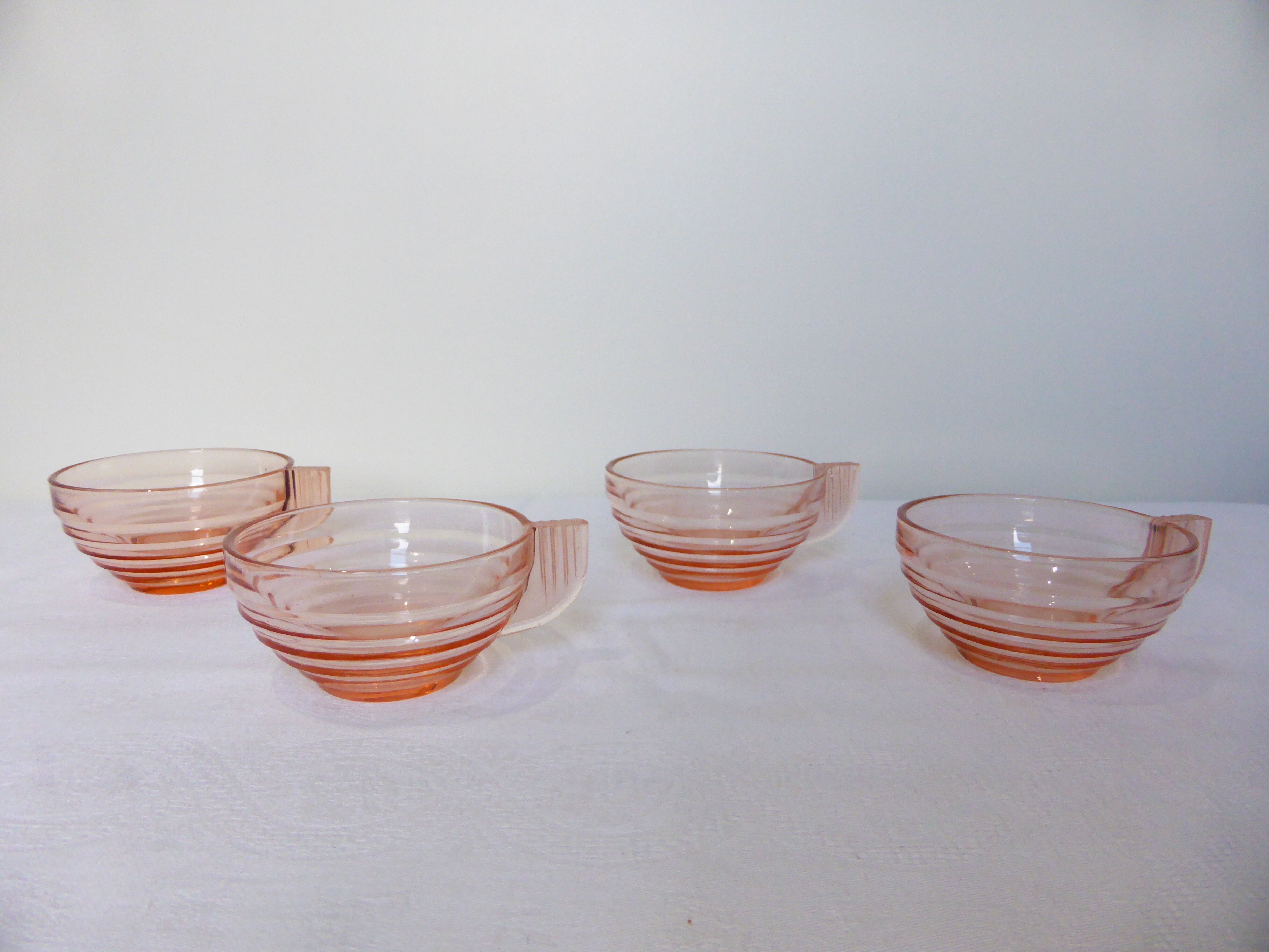 4 cups vintage Acroroc Rosaline pink glass