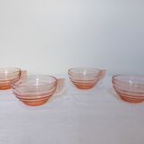 4 cups vintage Acroroc Rosaline pink glass
