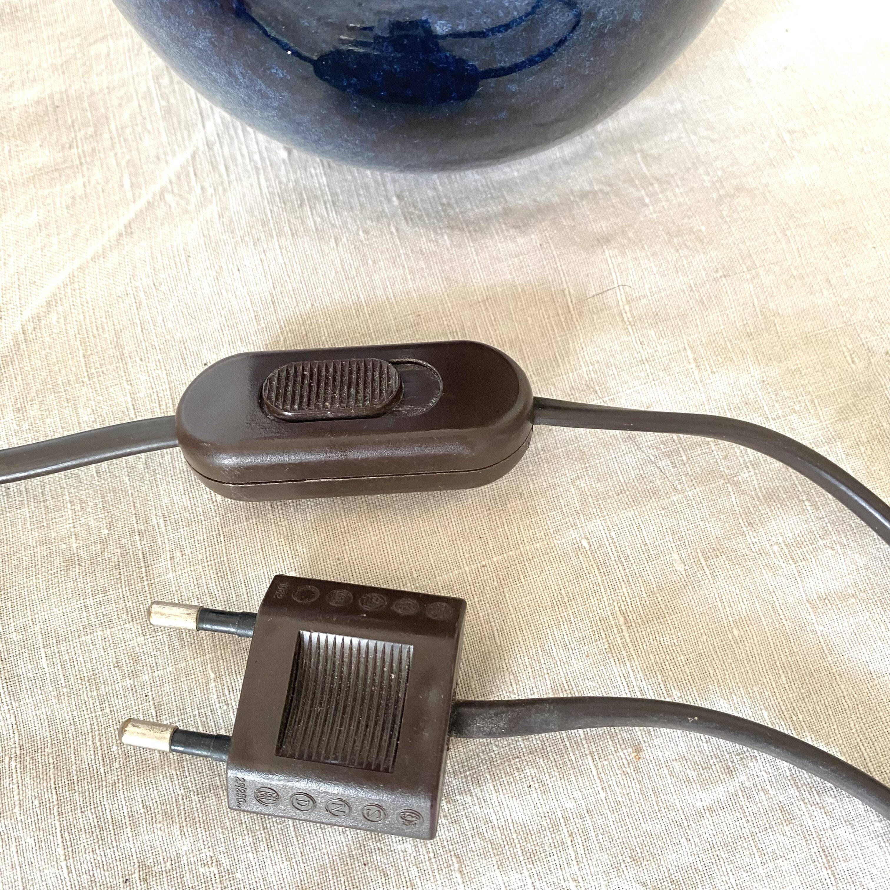 Vintage ceramic and painted silk lamp