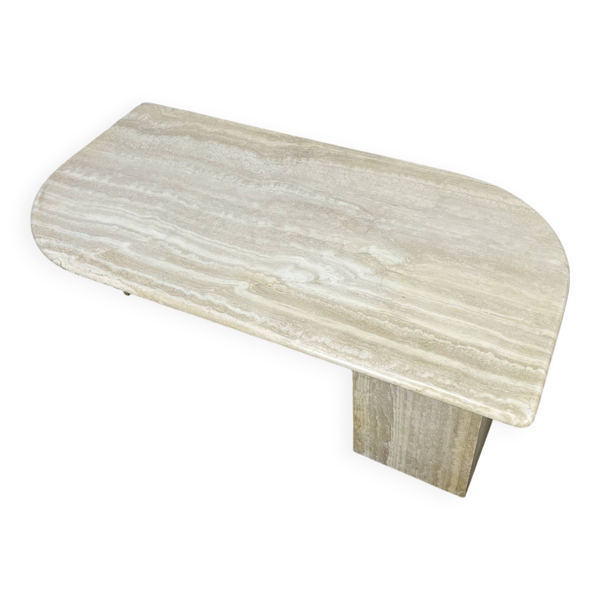 Travertine rectangular coffee table with rounded edges