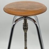 JIDE Limoges workshop / industrial stool leather / chrome metal