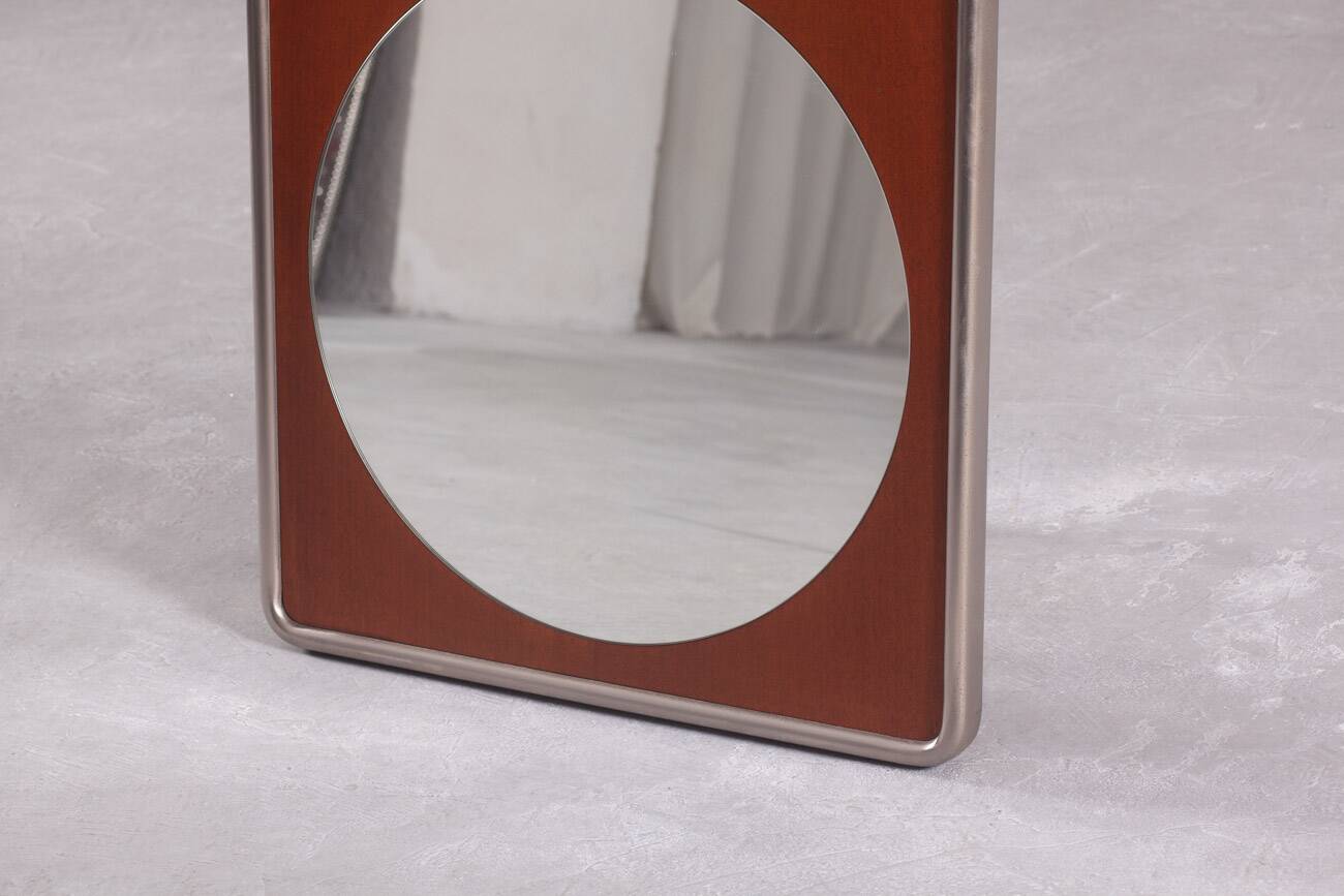 Vintage square metal and wood wall mirror, Germany 1970s