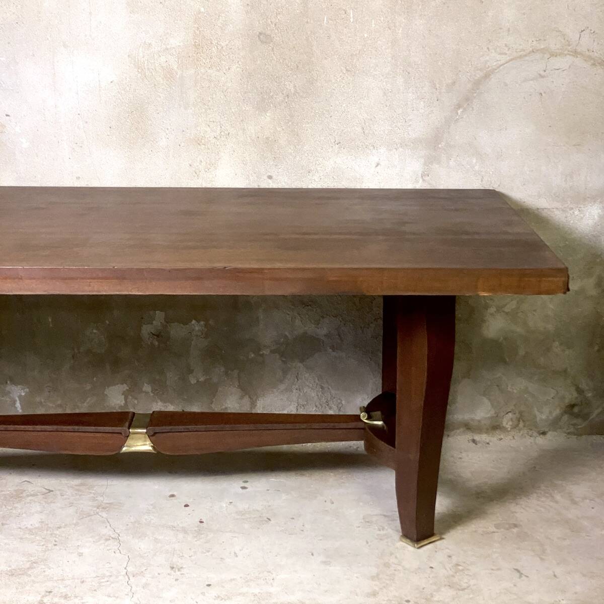 Table Art Déco 1930 en bois et laiton doré