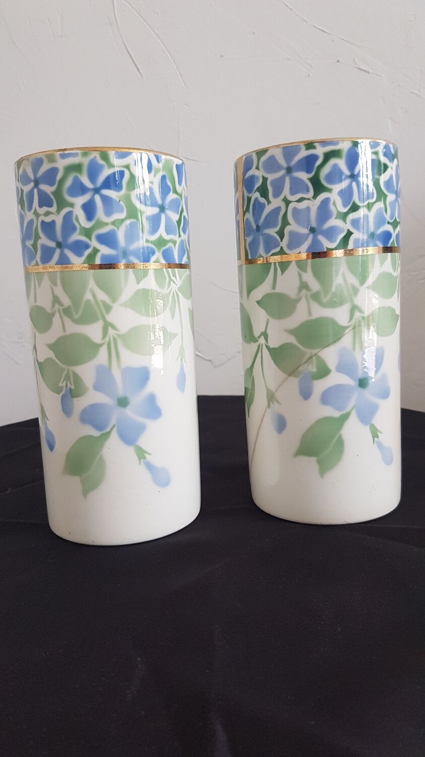 Pair of vases earthenware Keller Guérin Lunéville Periwinkle model