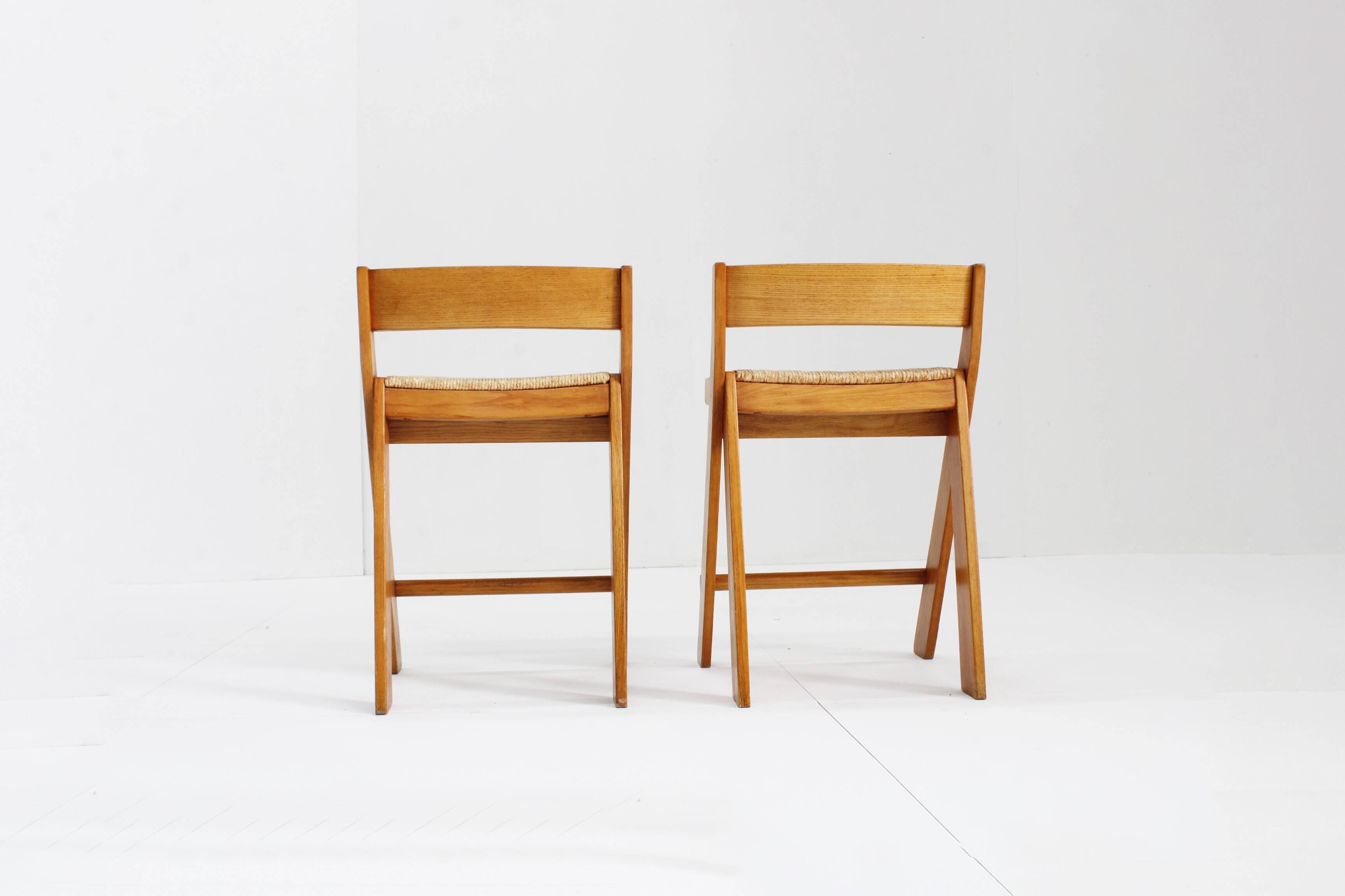 Vintage Italian wood and rope bar stools , set of 2