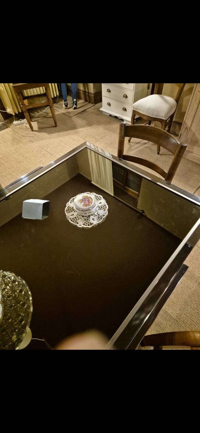 Vintage chrome and glass dining table, Roche Bobois