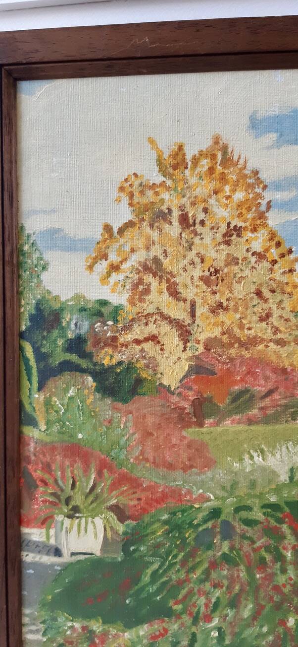 Oil painting on canvas terrace Signed May 1962