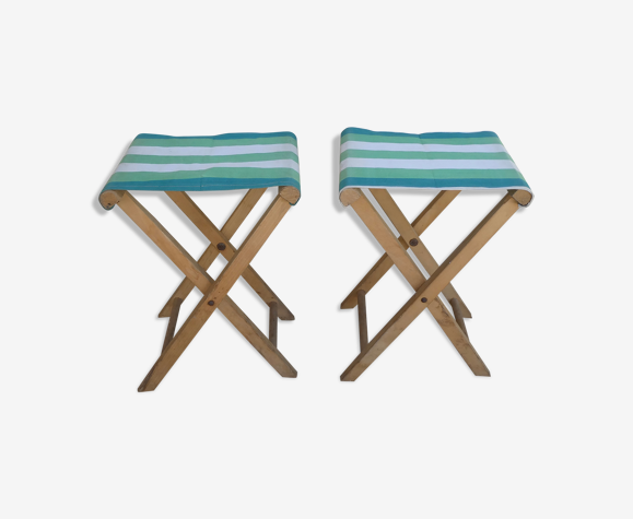 Paire de tabourets pliants en bois et toile, années 50
