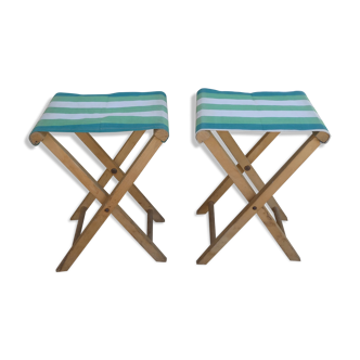 Pair of folding stools in wood and canvas, 50s
