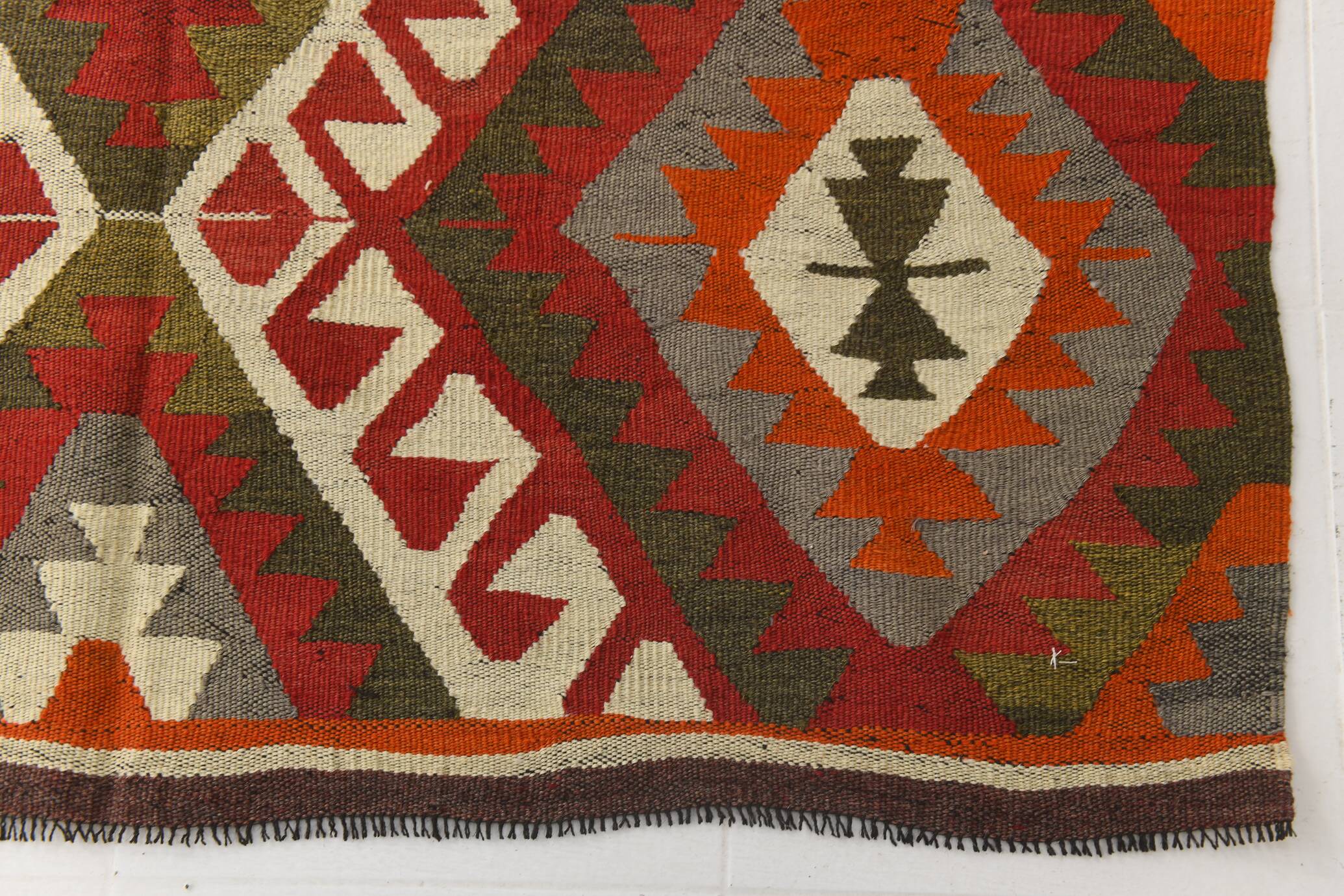 Red & Green Tribal Handmade Turkish Kilim Rug, 163x316Cm