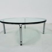 Vintage round glass & steel coffee table by Horst Brüning for Kill International, 1960s