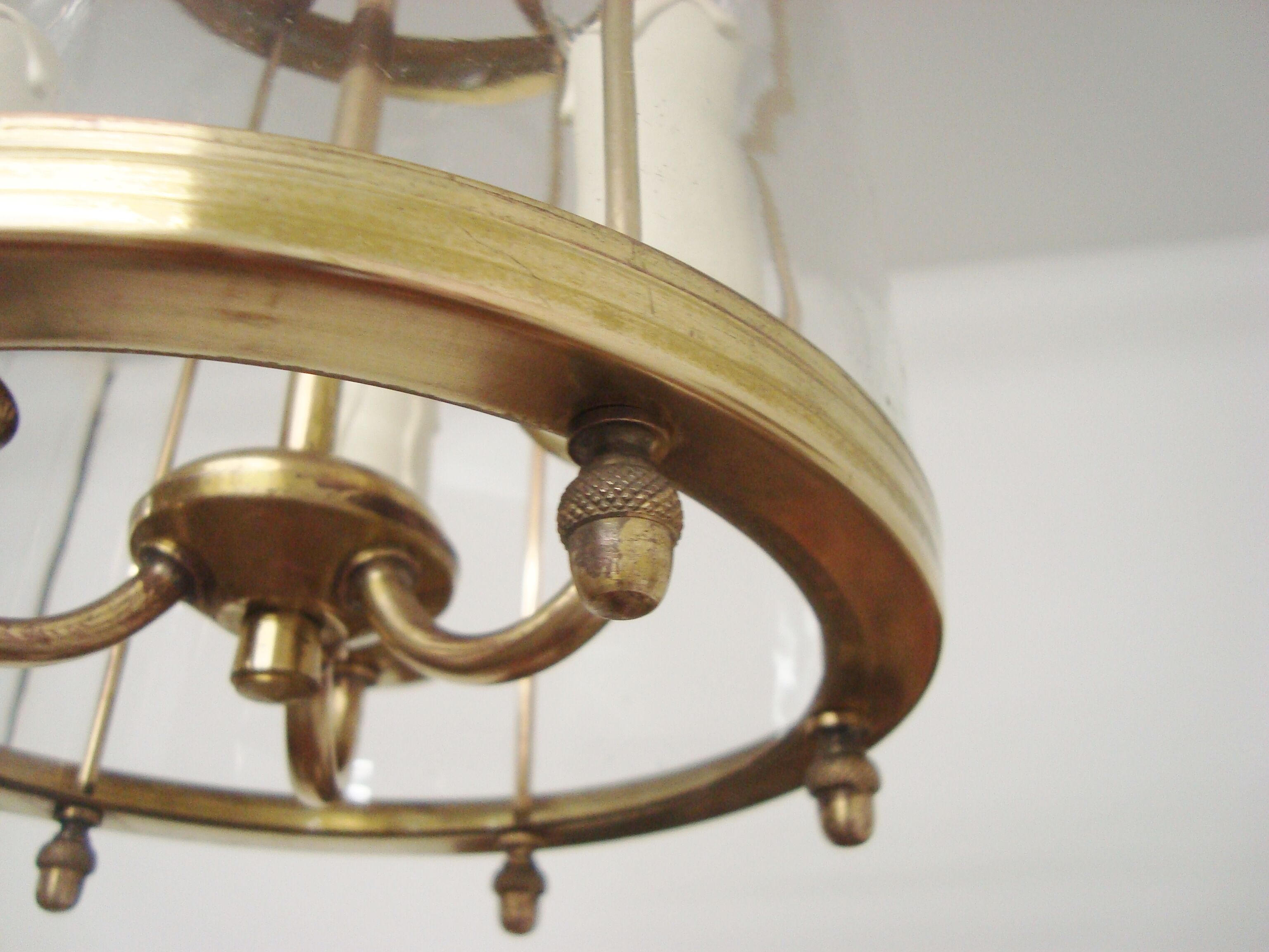 Vintage round brass chandelier Vestibule pendant lamp from the fifties