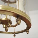 Vintage round brass chandelier Vestibule pendant lamp from the fifties