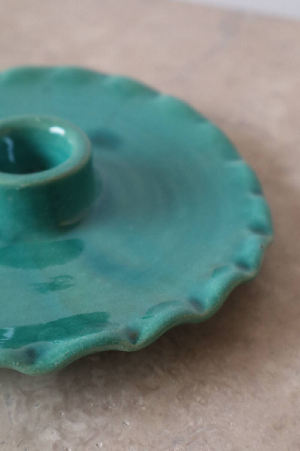Turquoise blue serrated ceramic candle holder