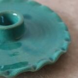 Turquoise blue serrated ceramic candle holder