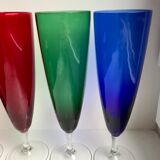 Set of 4 champagne flutes in colored glass 70s
