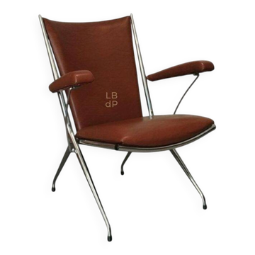 Fauteuil pliant attrbué  A. Monpoix, design moderniste, midcentury, vintage