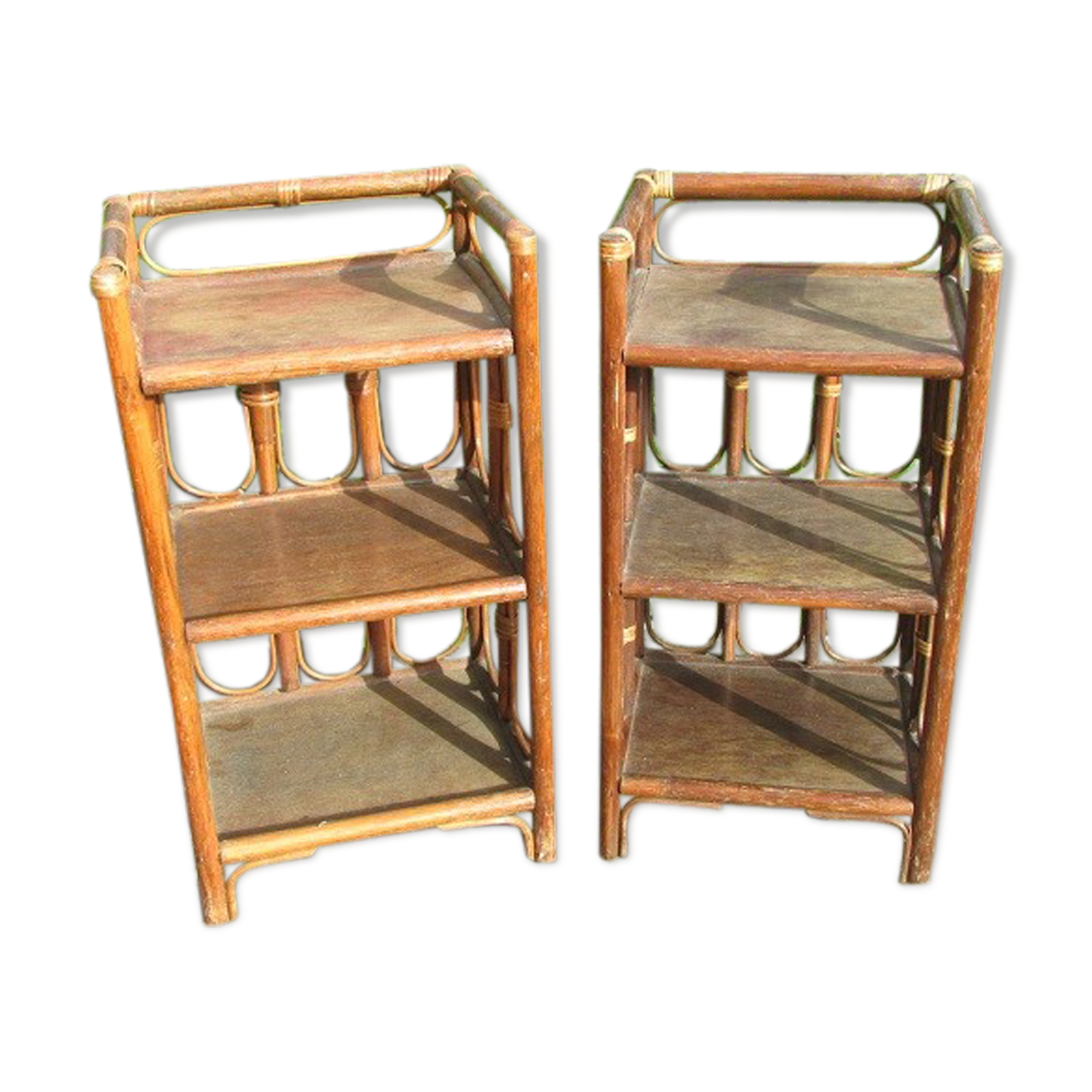 Pair of bedsides, rattan and bamboo