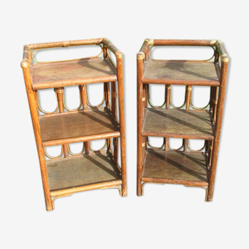 Pair of bedsides, rattan and bamboo
