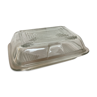 Old thick glass butter dish with lid