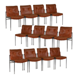 Série de douze chaises en cuir et métal chromé, années 1970