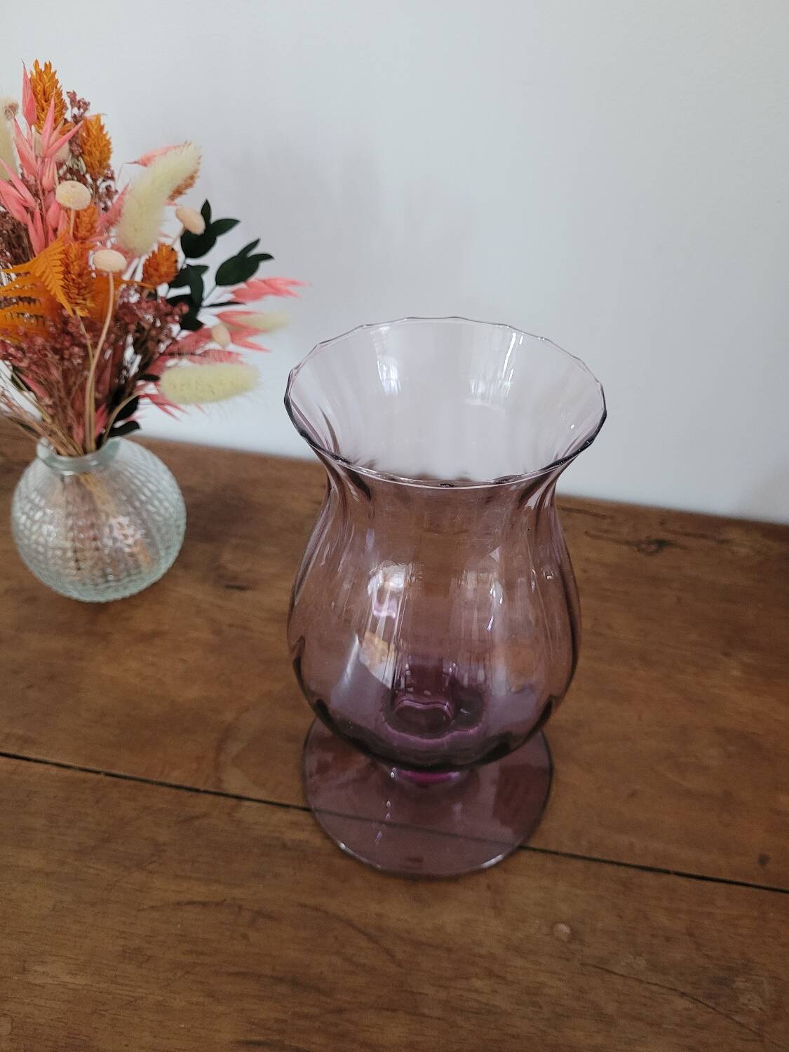 Tall purple glass candle holder / tealight holder