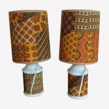 Paire de lampe de chevet lampe de table abat-jour vintage kitsch années 70