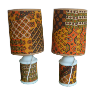 Paire de lampe de chevet lampe de table abat-jour vintage kitsch années 70
