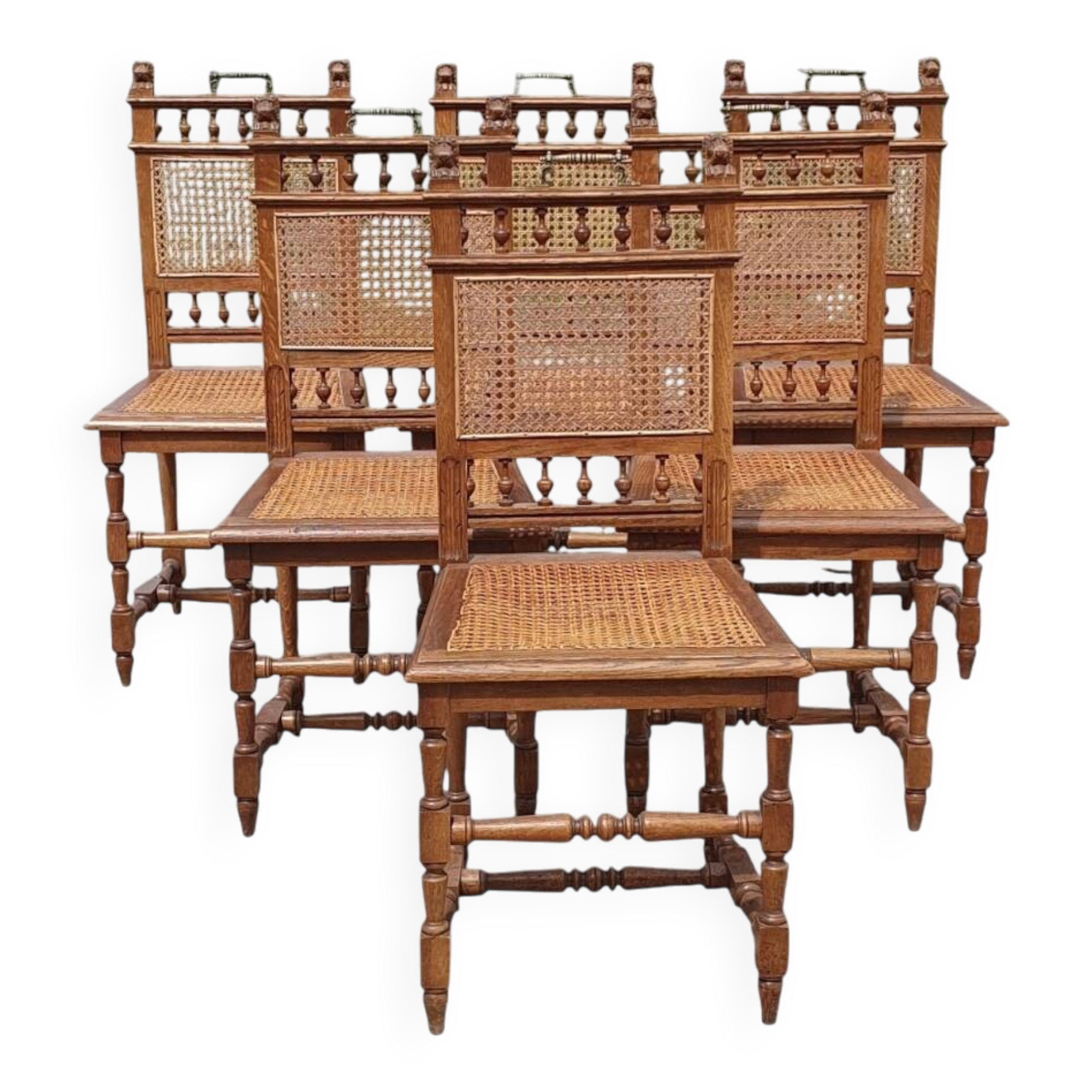 Antique set 6 - cane chair oak