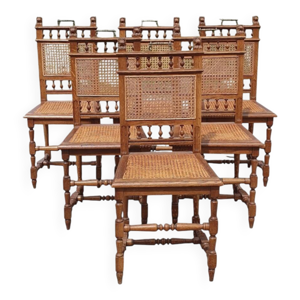 Ensemble ancien 6 - chaise en osier en chêne