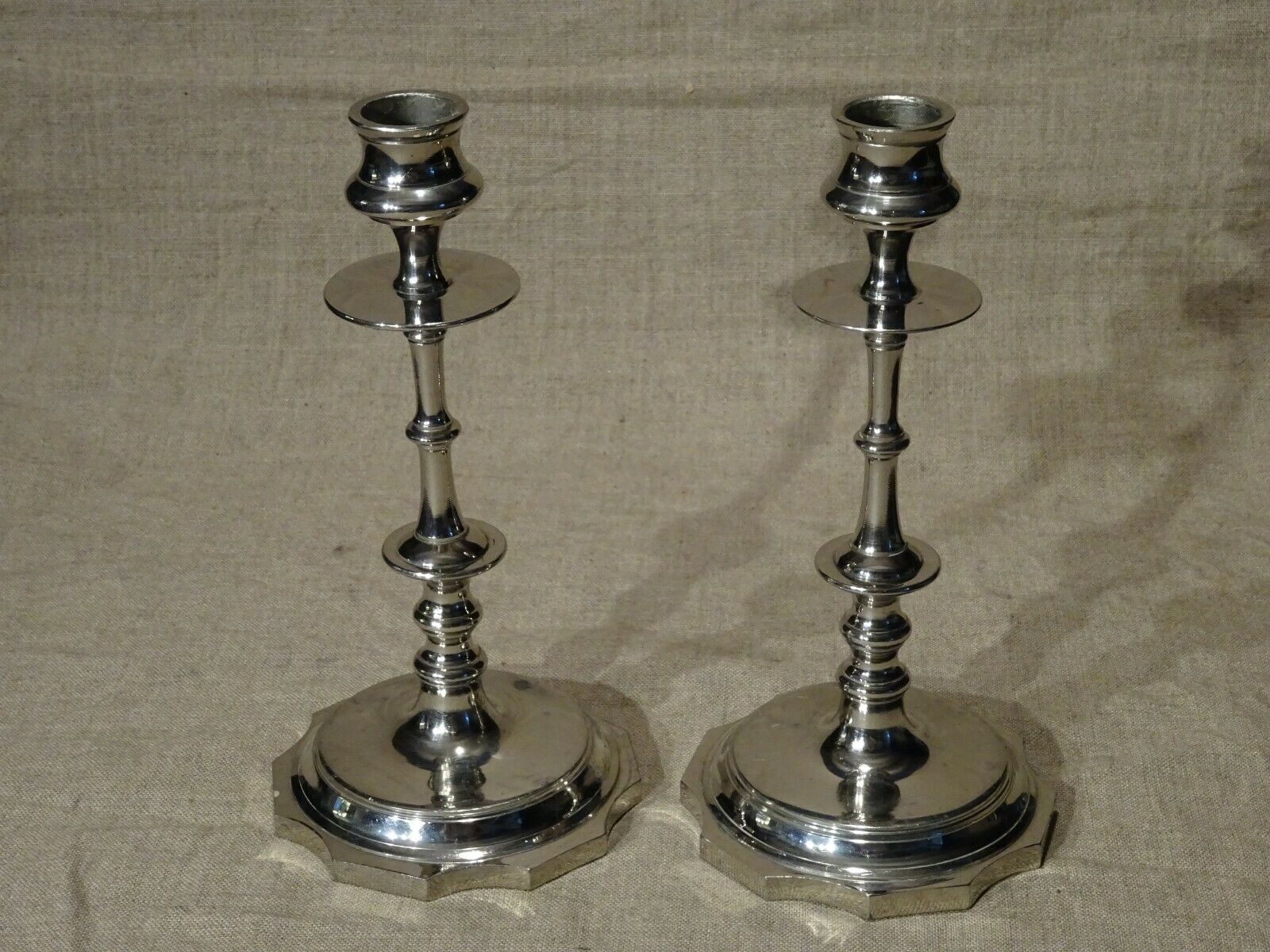 Pair of old torches candle holders in nickel-plated regulator