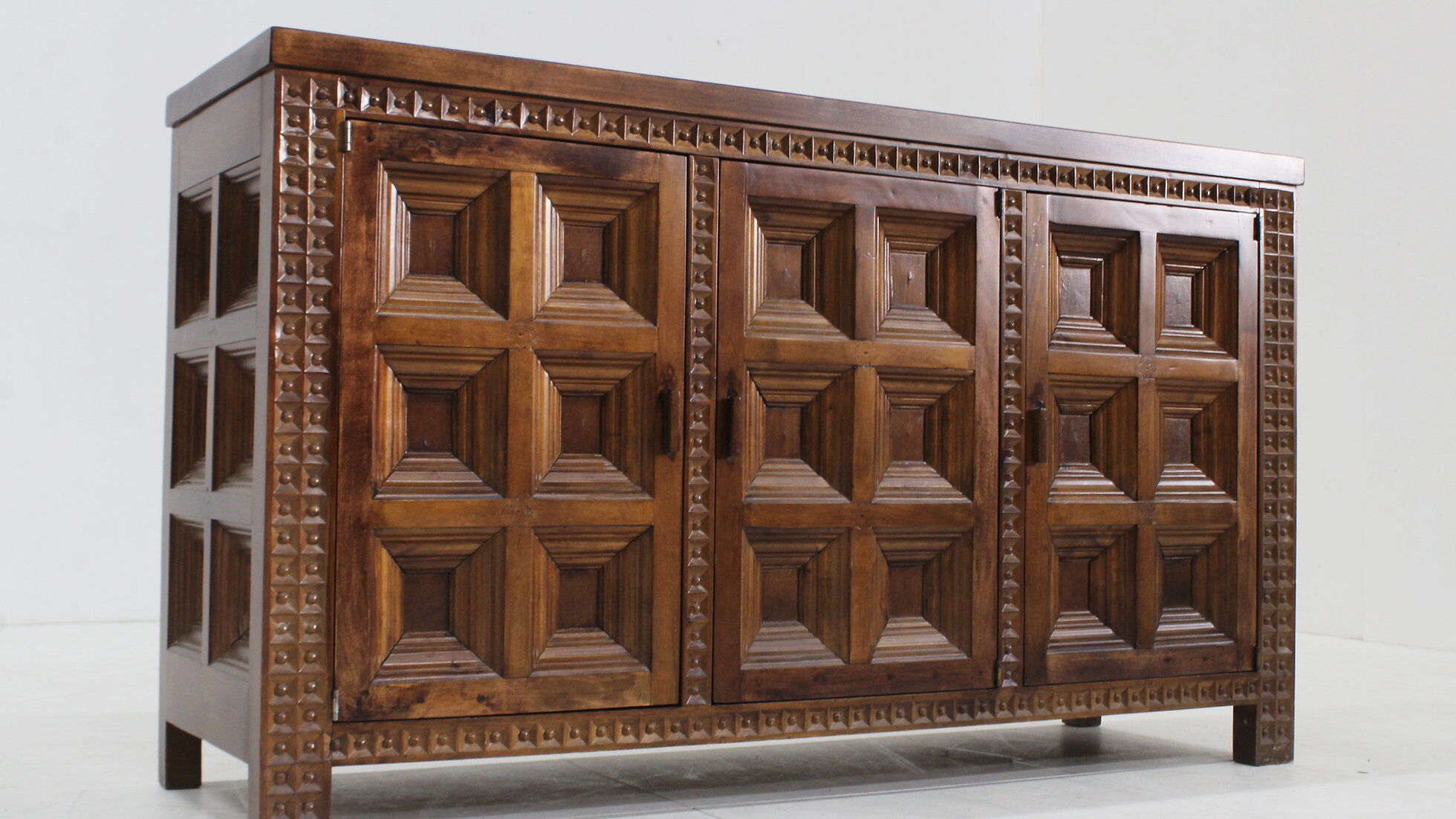 Vintage Spanish brutalist sideboard solid walnut wood 1960s
