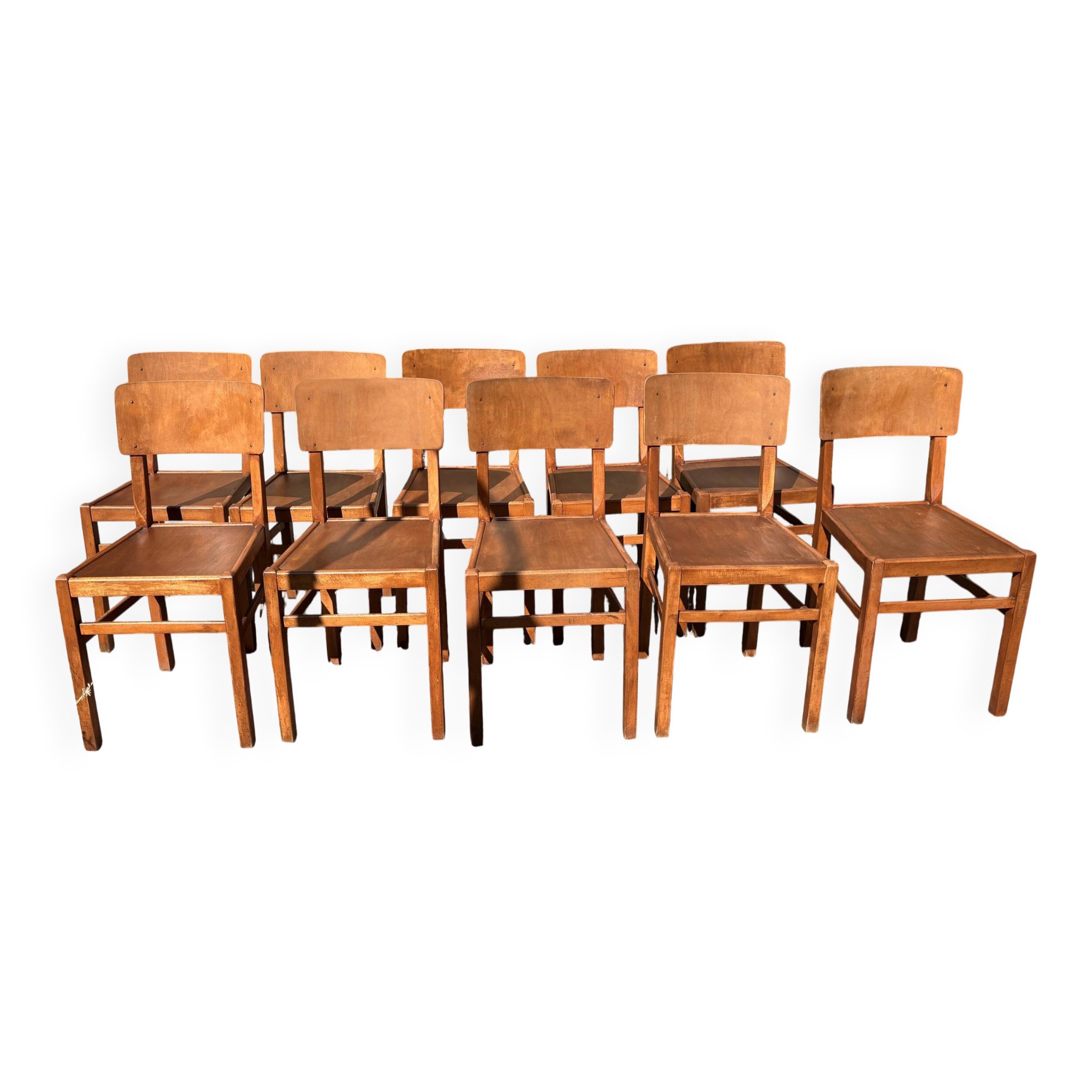 Set of 10 indestructible vintage bistro chairs signed ELF, 1950s.