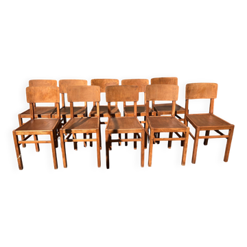 Set of 10 indestructible vintage bistro chairs signed ELF, 1950s.